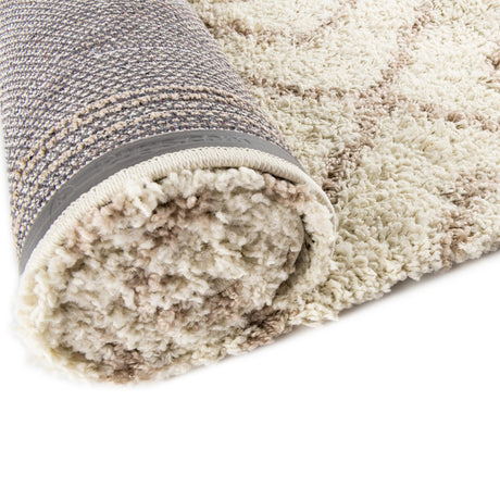 Beige 3' 3 x 3' 3 Trellis Shag Round Area Rug Thick Soft Touch Fluffy & Plush Shaggy Pile Geometric Modern Unique Carpet for Home Interior Design for Sale at Rug Engine
