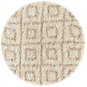 Beige 3' 3 x 3' 3 Trellis Shag Round Area Rug Thick Soft Touch Fluffy & Plush Shaggy Pile