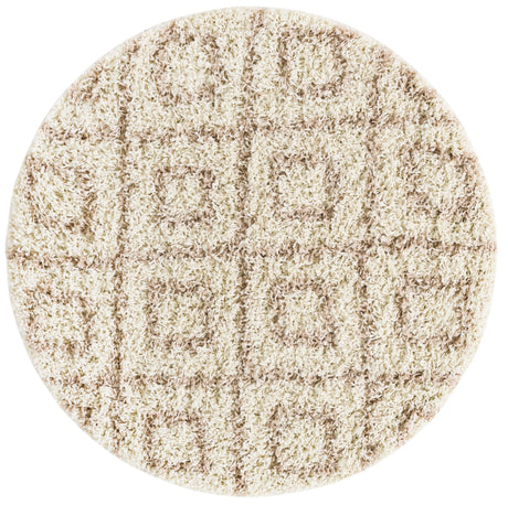 Beige 3' 3 x 3' 3 Trellis Shag Round Area Rug Thick Soft Touch Fluffy & Plush Shaggy Pile Geometric Modern Unique Carpet for Home Interior Design for Sale at Rug Engine