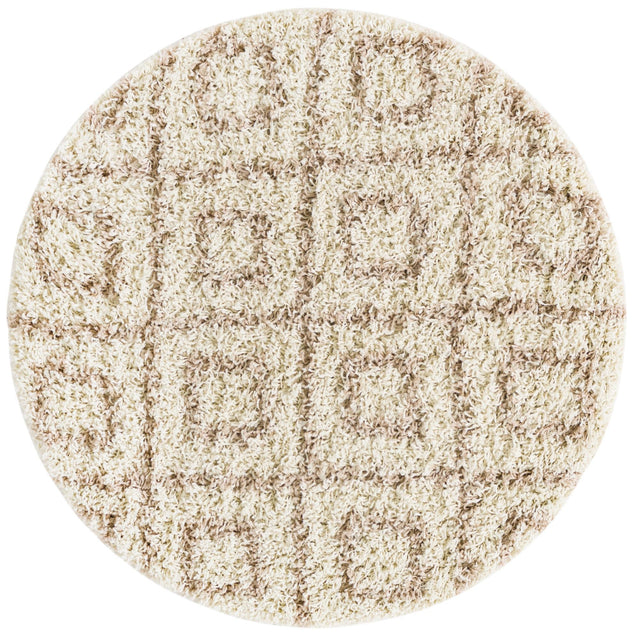 Beige 3' 3 x 3' 3 Trellis Shag Round Area Rug Thick Soft Touch Fluffy & Plush Shaggy Pile