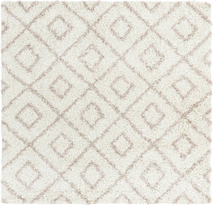 Beige 6' x 6' Trellis Shag Square Area Rug Thick Soft Touch Fluffy & Plush Shaggy Pile