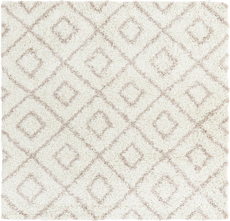 Beige 6' x 6' Trellis Shag Square Area Rug Thick Soft Touch Fluffy & Plush Shaggy Pile Geometric Modern Unique Carpet for Home Interior Design for Sale at Rug Engine