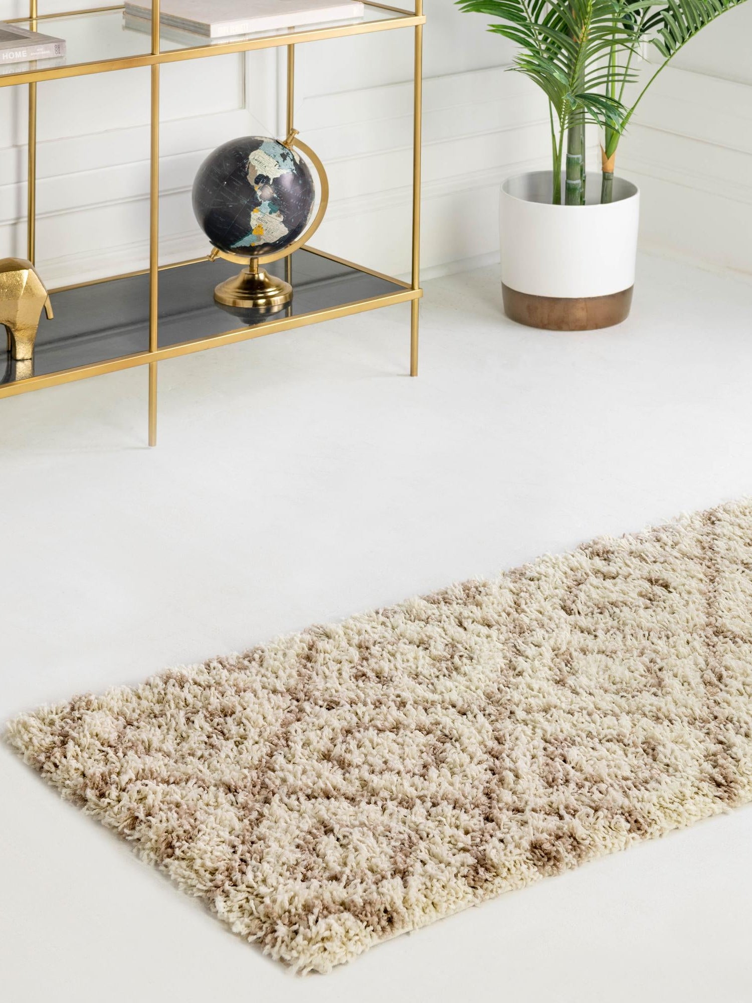 Beige 2' x 7' Trellis Shag Runner Area Rug Thick Soft Touch Fluffy & Plush Shaggy Pile Geometric Modern Unique Carpet for Home Interior Design for Sale at Rug Engine
