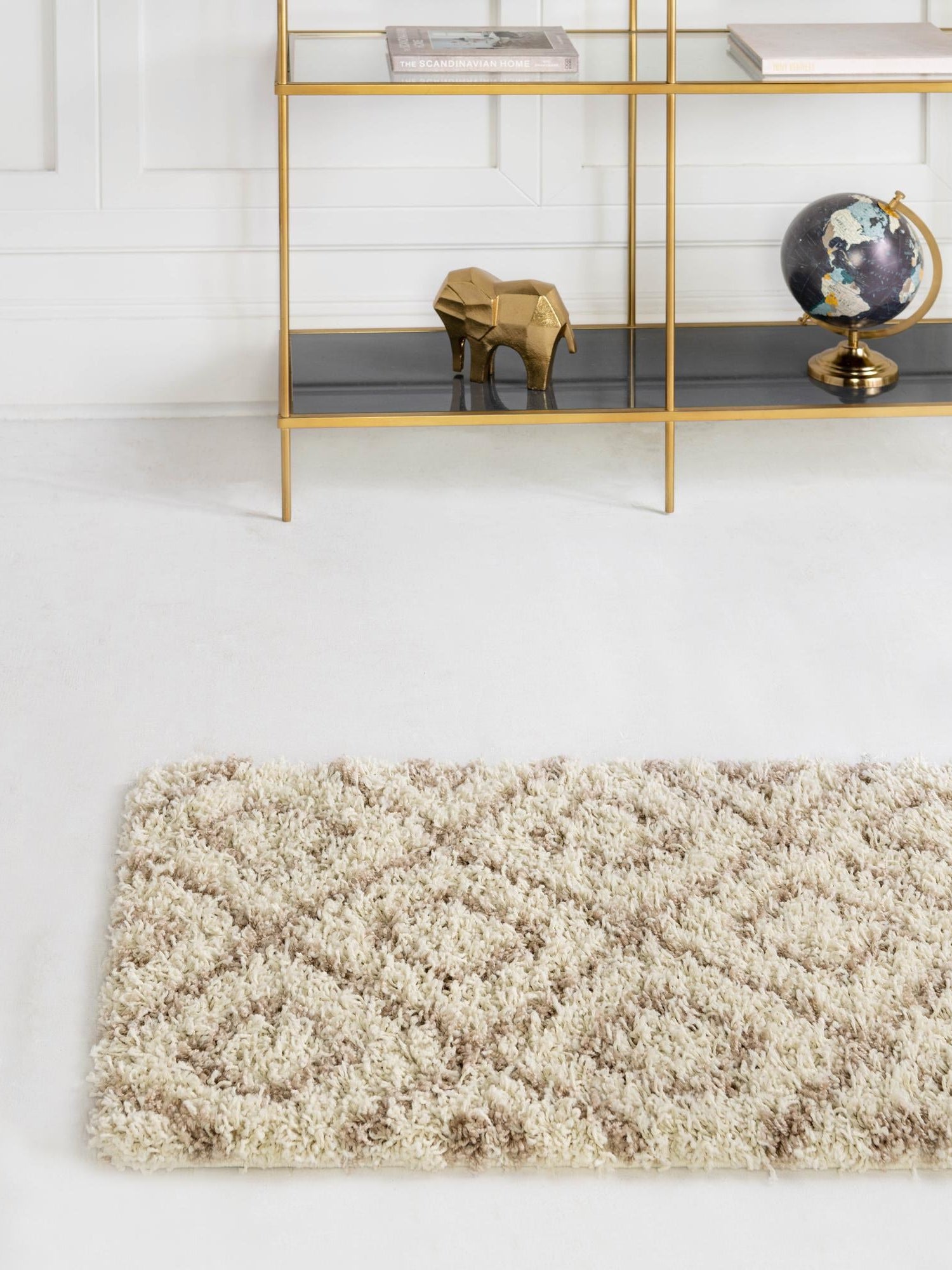 Beige 2' 7 x 10' Trellis Shag Runner Area Rug Thick Soft Touch Fluffy & Plush Shaggy Pile Geometric Modern Unique Carpet for Home Interior Design for Sale at Rug Engine