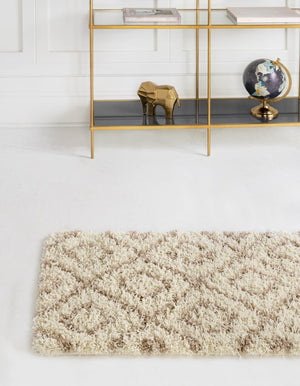 Beige 2' 7 x 10' Trellis Shag Runner Area Rug Thick Soft Touch Fluffy & Plush Shaggy Pile