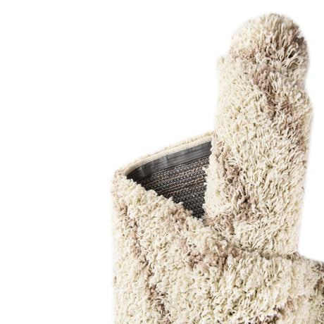 Beige 2' x 8' Trellis Shag Runner Area Rug Thick Soft Touch Fluffy & Plush Shaggy Pile Geometric Modern Unique Carpet for Home Interior Design for Sale at Rug Engine