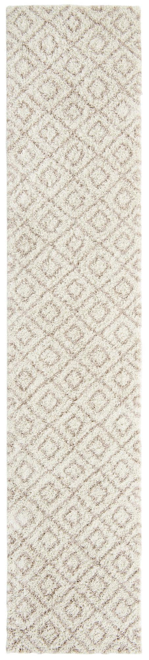 Beige 3' 3 x 16' 5 Trellis Shag Runner Area Rug Thick Soft Touch Fluffy & Plush Shaggy Pile