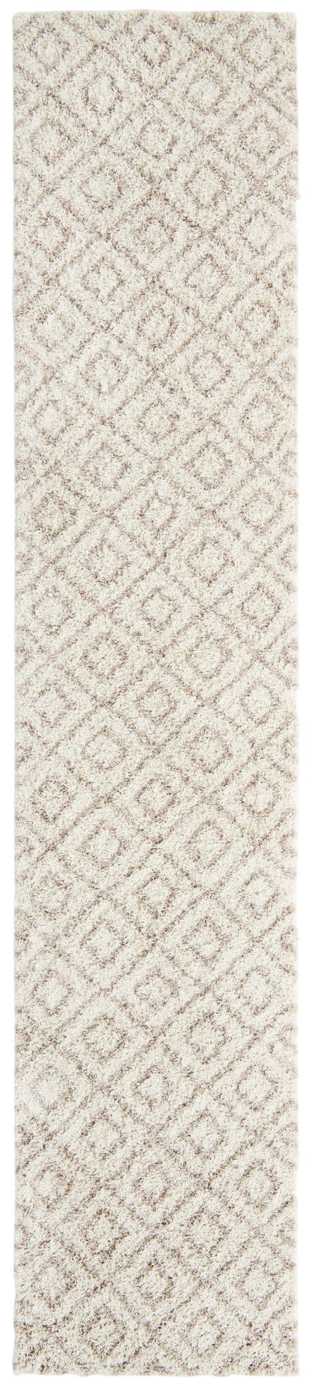 Beige 3' 3 x 16' 5 Trellis Shag Runner Area Rug Thick Soft Touch Fluffy & Plush Shaggy Pile Geometric Modern Unique Carpet for Home Interior Design for Sale at Rug Engine