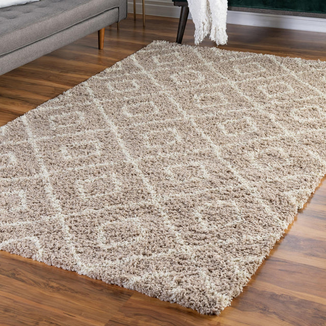 Light Brown 4' x 6' Trellis Shag Rectangle Area Rug Thick Soft Touch Fluffy & Plush Shaggy Pile