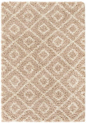 Light Brown 4' x 6' Trellis Shag Rectangle Area Rug Thick Soft Touch Fluffy & Plush Shaggy Pile