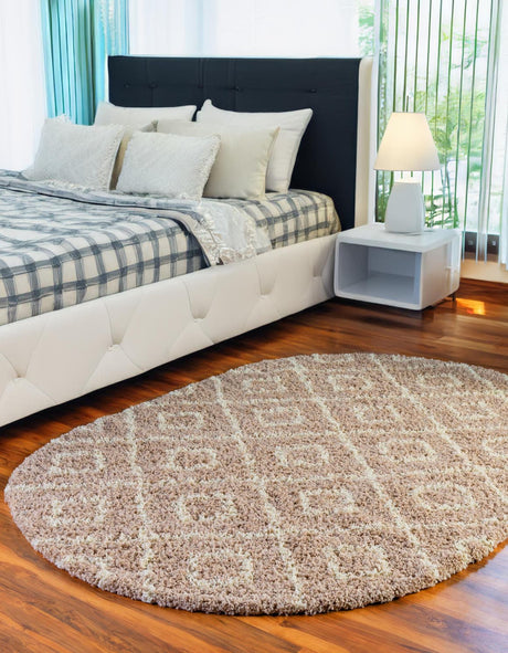 Light Brown 4' x 6' Trellis Shag Oval Area Rug Thick Soft Touch Fluffy & Plush Shaggy Pile