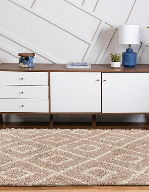 Light Brown 4' x 6' Trellis Shag Oval Area Rug Thick Soft Touch Fluffy & Plush Shaggy Pile