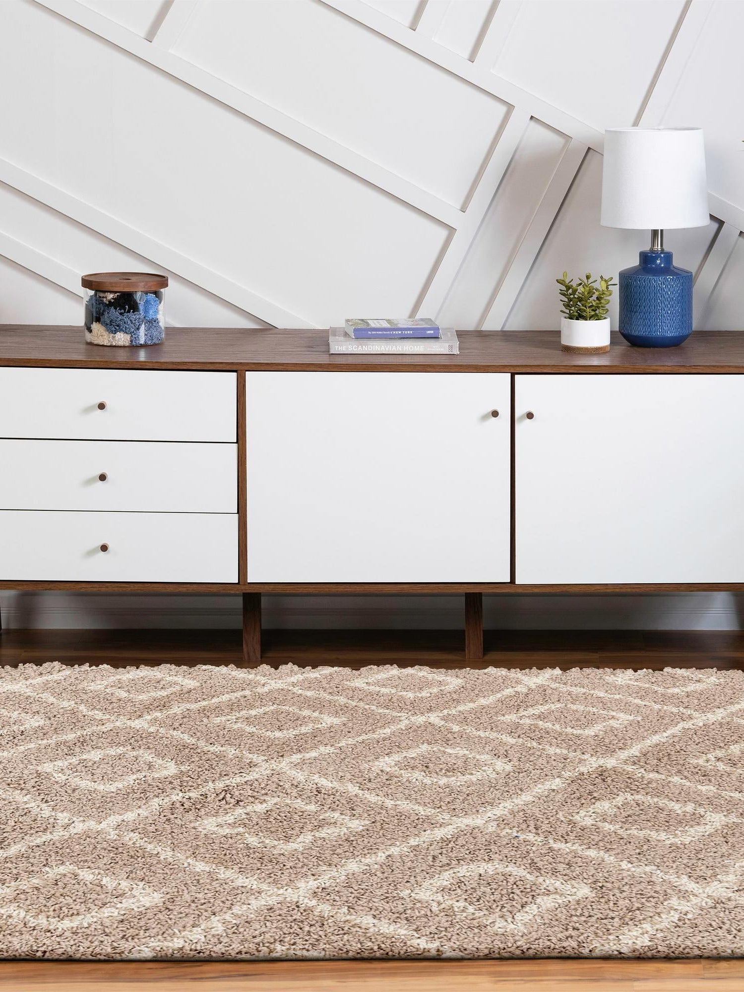 Light Brown 5' 3 x 8' Trellis Shag Oval Area Rug Thick Soft Touch Fluffy & Plush Shaggy Pile Geometric Modern Unique Carpet for Home Interior Design for Sale at Rug Engine