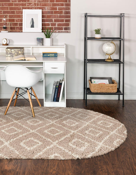 Light Brown 4' x 6' Trellis Shag Oval Area Rug Thick Soft Touch Fluffy & Plush Shaggy Pile Geometric Modern Unique Carpet for Home Interior Design for Sale at Rug Engine