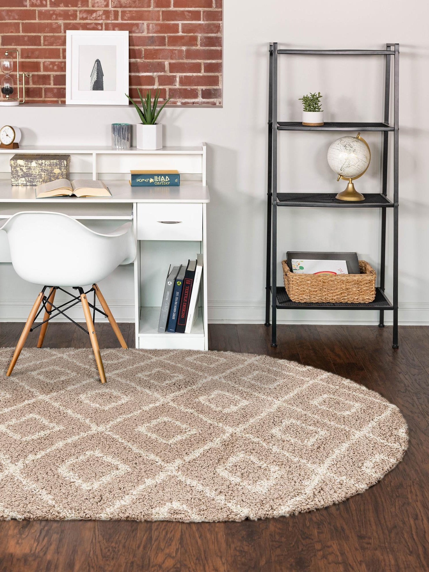Light Brown 5' 3 x 8' Trellis Shag Oval Area Rug Thick Soft Touch Fluffy & Plush Shaggy Pile Geometric Modern Unique Carpet for Home Interior Design for Sale at Rug Engine
