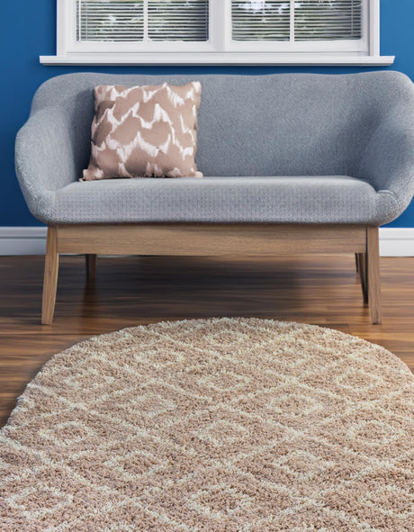 Light Brown 4' x 6' Trellis Shag Oval Area Rug Thick Soft Touch Fluffy & Plush Shaggy Pile Geometric Modern Unique Carpet for Home Interior Design for Sale at Rug Engine