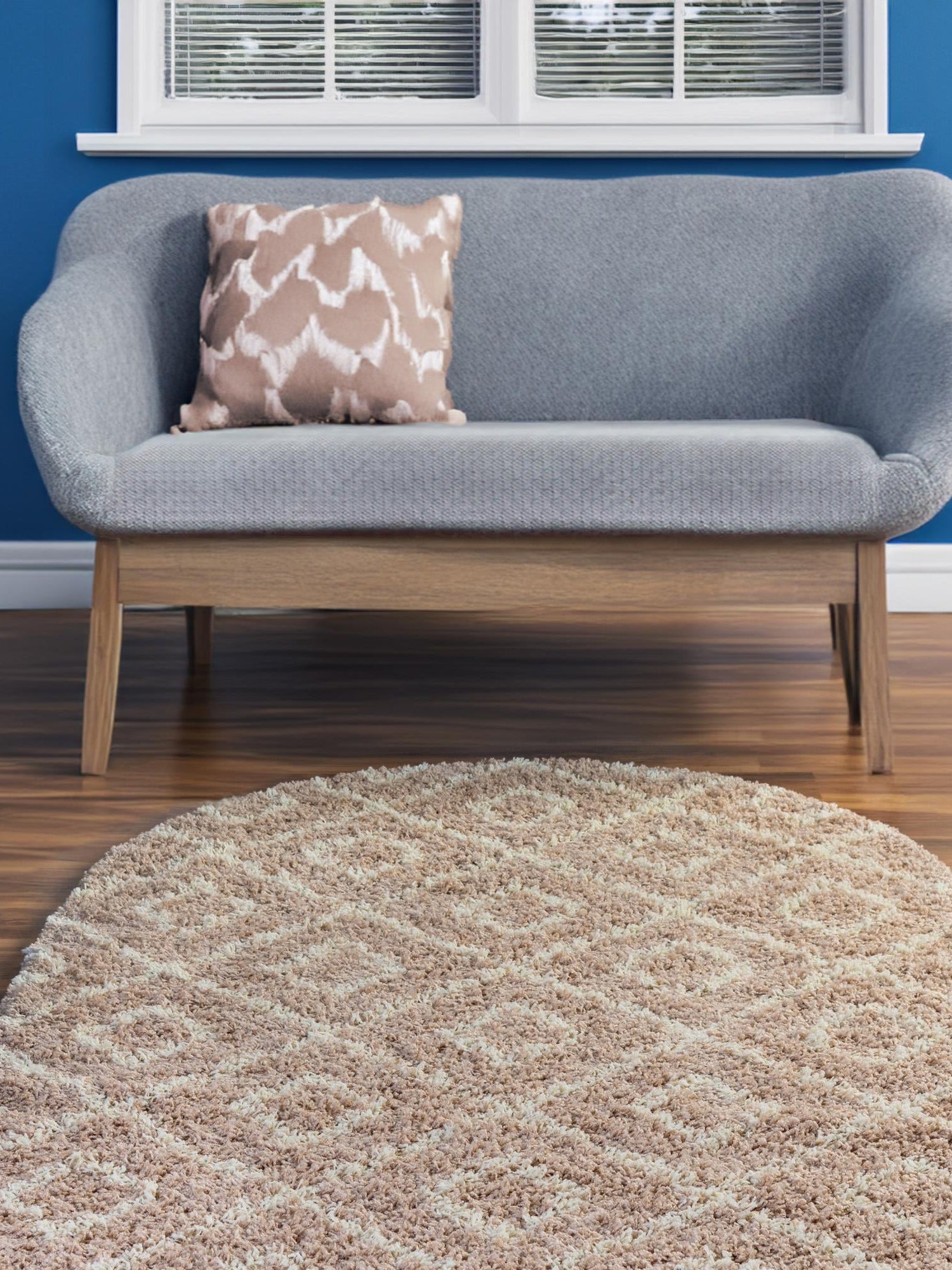 Light Brown 7' 10 x 10' Trellis Shag Oval Area Rug Thick Soft Touch Fluffy & Plush Shaggy Pile Geometric Modern Unique Carpet for Home Interior Design for Sale at Rug Engine