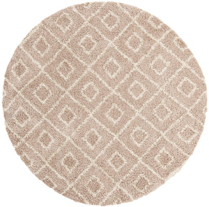 Light Brown 7' 10 x 7' 10 Trellis Shag Round Area Rug Thick Soft Touch Fluffy & Plush Shaggy Pile