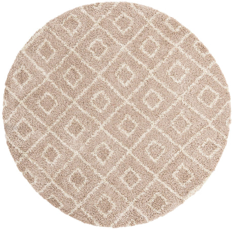 Light Brown 7' 10 x 7' 10 Trellis Shag Round Area Rug Thick Soft Touch Fluffy & Plush Shaggy Pile Geometric Modern Unique Carpet for Home Interior Design for Sale at Rug Engine