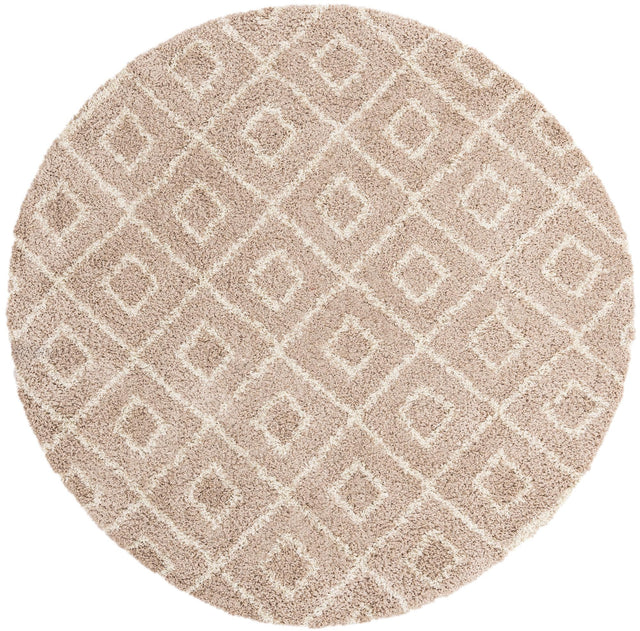 Light Brown 7' 10 x 7' 10 Trellis Shag Round Area Rug Thick Soft Touch Fluffy & Plush Shaggy Pile