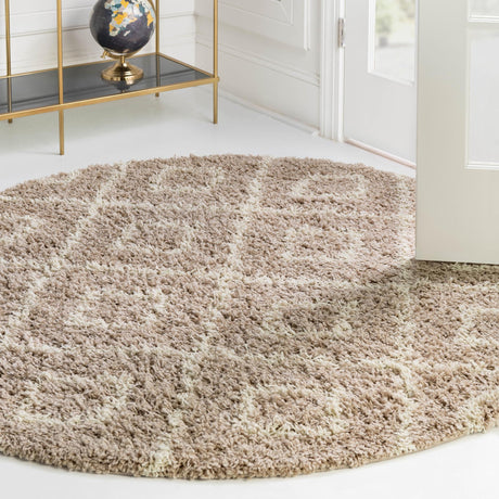 Light Brown 7' 10 x 7' 10 Trellis Shag Round Area Rug Thick Soft Touch Fluffy & Plush Shaggy Pile Geometric Modern Unique Carpet for Home Interior Design for Sale at Rug Engine