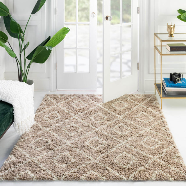Light Brown 6' x 6' Trellis Shag Square Area Rug Thick Soft Touch Fluffy & Plush Shaggy Pile