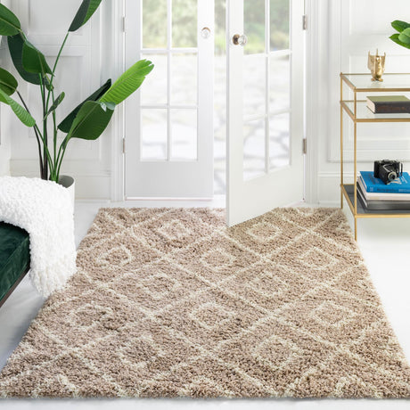 Light Brown 4' x 4' Trellis Shag Square Area Rug Thick Soft Touch Fluffy & Plush Shaggy Pile Geometric Modern Unique Carpet for Home Interior Design for Sale at Rug Engine