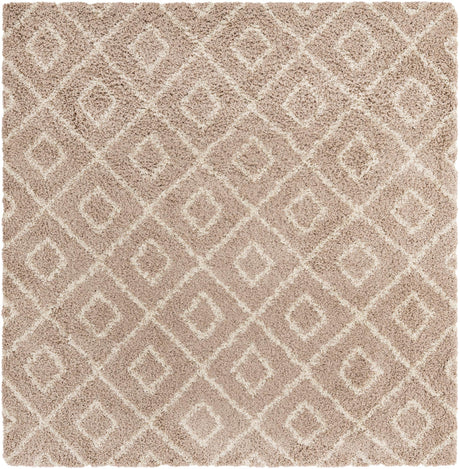 Light Brown 7' 10 x 7' 10 Trellis Shag Square Area Rug Thick Soft Touch Fluffy & Plush Shaggy Pile Geometric Modern Unique Carpet for Home Interior Design for Sale at Rug Engine