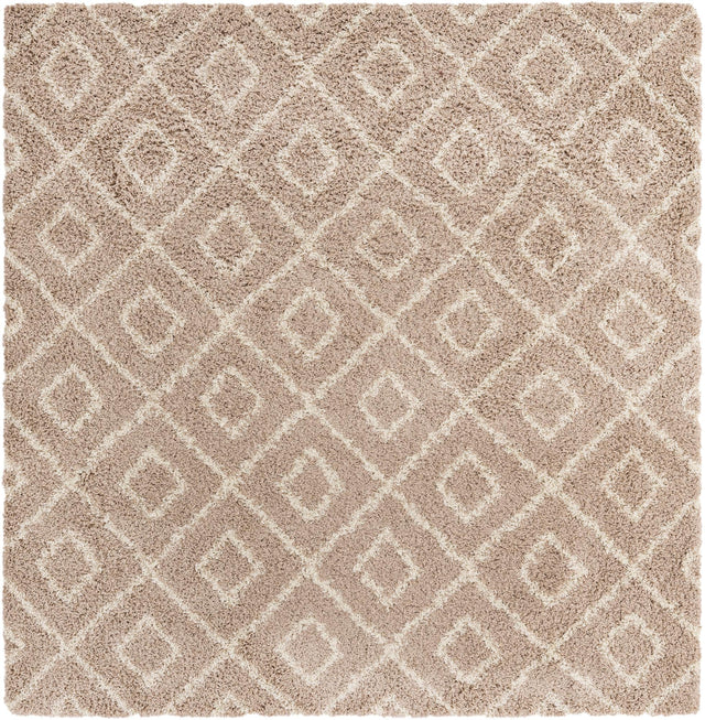 Light Brown 7' 10 x 7' 10 Trellis Shag Square Area Rug Thick Soft Touch Fluffy & Plush Shaggy Pile