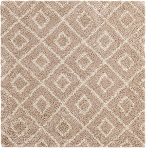 Light Brown 6' x 6' Trellis Shag Square Area Rug Thick Soft Touch Fluffy & Plush Shaggy Pile
