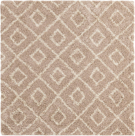 Light Brown 6' x 6' Trellis Shag Square Area Rug Thick Soft Touch Fluffy & Plush Shaggy Pile Geometric Modern Unique Carpet for Home Interior Design for Sale at Rug Engine