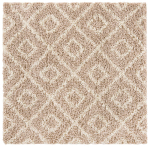 Light Brown 4' x 4' Trellis Shag Square Area Rug Thick Soft Touch Fluffy & Plush Shaggy Pile