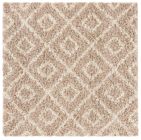 Light Brown 4' x 4' Trellis Shag Square Area Rug Thick Soft Touch Fluffy & Plush Shaggy Pile Geometric Modern Unique Carpet for Home Interior Design for Sale at Rug Engine