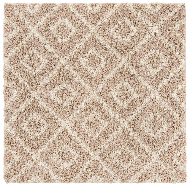 Light Brown 4' x 4' Trellis Shag Square Area Rug Thick Soft Touch Fluffy & Plush Shaggy Pile