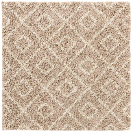 Light Brown 5' 3 x 5' 3 Trellis Shag Square Area Rug Thick Soft Touch Fluffy & Plush Shaggy Pile Geometric Modern Unique Carpet for Home Interior Design for Sale at Rug Engine