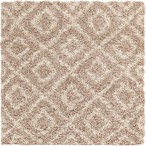 Light Brown 3' 3 x 3' 3 Trellis Shag Square Area Rug Thick Soft Touch Fluffy & Plush Shaggy Pile