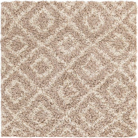 Light Brown 3' 3 x 3' 3 Trellis Shag Square Area Rug Thick Soft Touch Fluffy & Plush Shaggy Pile Geometric Modern Unique Carpet for Home Interior Design for Sale at Rug Engine