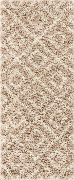 Light Brown 2' x 5' 1 Trellis Shag Runner Area Rug Thick Soft Touch Fluffy & Plush Shaggy Pile
