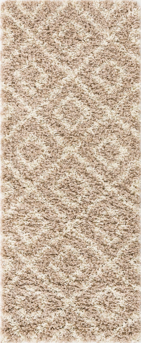 Light Brown 2' x 5' 1 Trellis Shag Runner Area Rug Thick Soft Touch Fluffy & Plush Shaggy Pile Geometric Modern Unique Carpet for Home Interior Design for Sale at Rug Engine