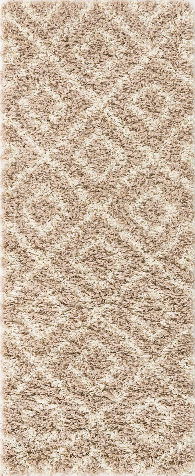 Light Brown 2' x 5' 1 Trellis Shag Runner Area Rug Thick Soft Touch Fluffy & Plush Shaggy Pile