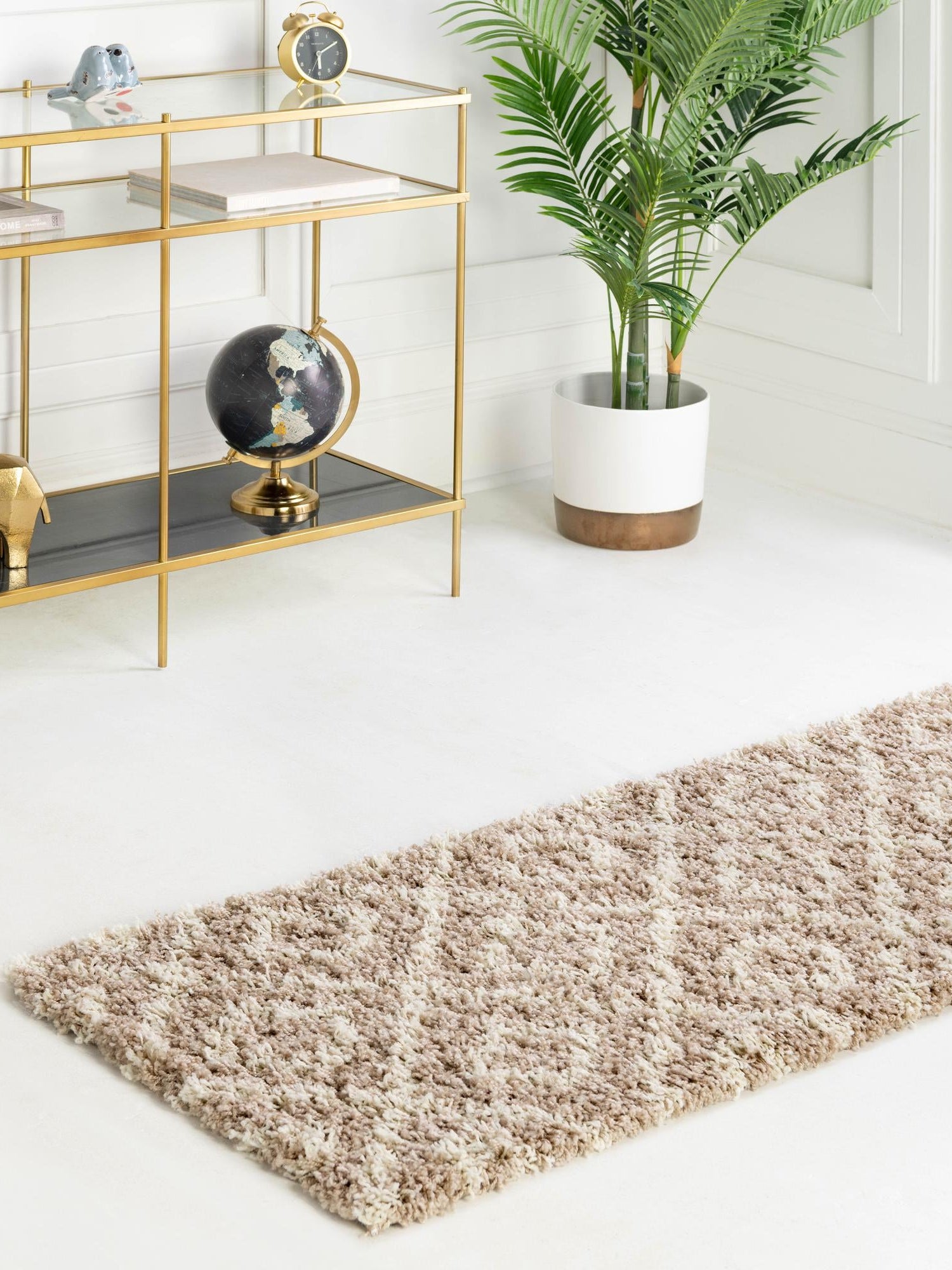 Light Brown 2' x 8' Trellis Shag Runner Area Rug Thick Soft Touch Fluffy & Plush Shaggy Pile Geometric Modern Unique Carpet for Home Interior Design for Sale at Rug Engine