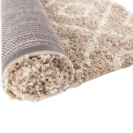 Light Brown 2' x 8' Trellis Shag Runner Area Rug Thick Soft Touch Fluffy & Plush Shaggy Pile