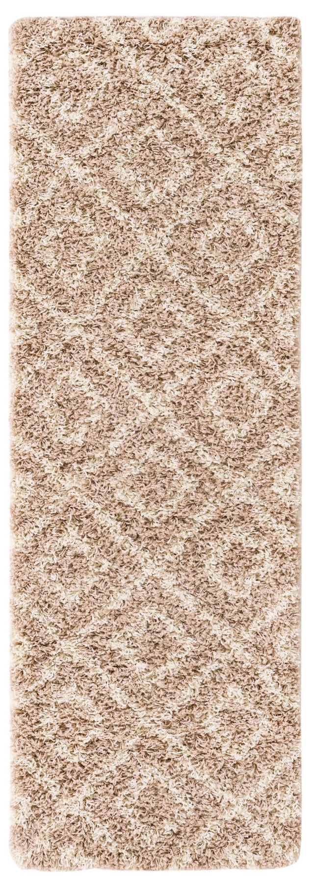 Light Brown 2' x 6' Trellis Shag Runner Area Rug Thick Soft Touch Fluffy & Plush Shaggy Pile