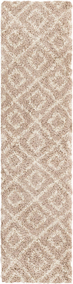 Light Brown 2' x 8' Trellis Shag Runner Area Rug Thick Soft Touch Fluffy & Plush Shaggy Pile
