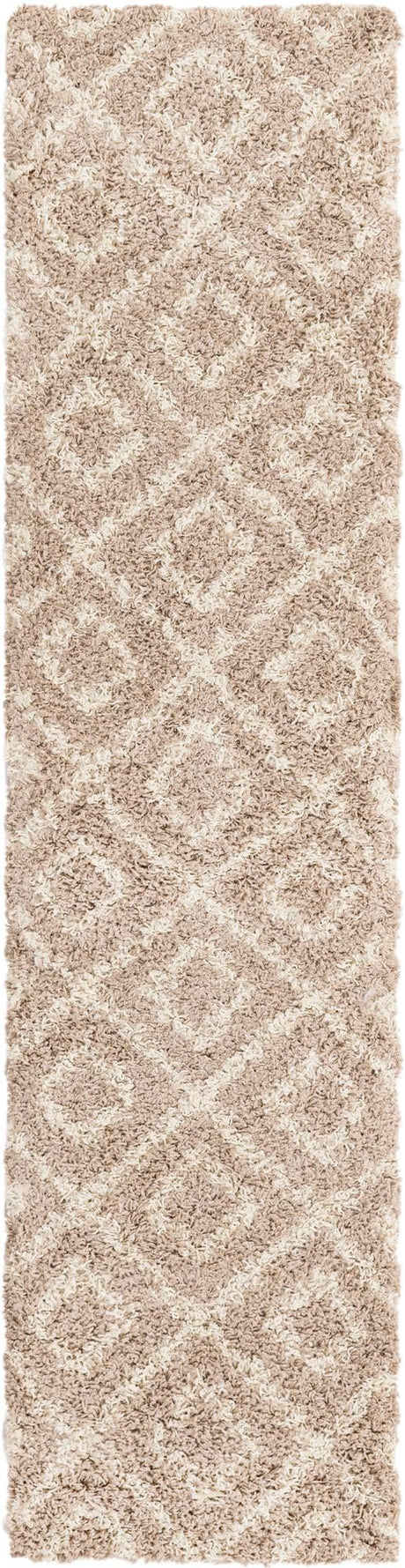 Light Brown 2' x 8' Trellis Shag Runner Area Rug Thick Soft Touch Fluffy & Plush Shaggy Pile Geometric Modern Unique Carpet for Home Interior Design for Sale at Rug Engine