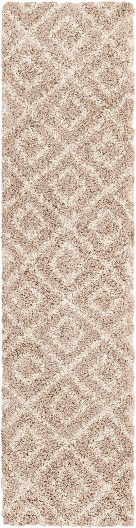 Light Brown 2' x 8' Trellis Shag Runner Area Rug Thick Soft Touch Fluffy & Plush Shaggy Pile
