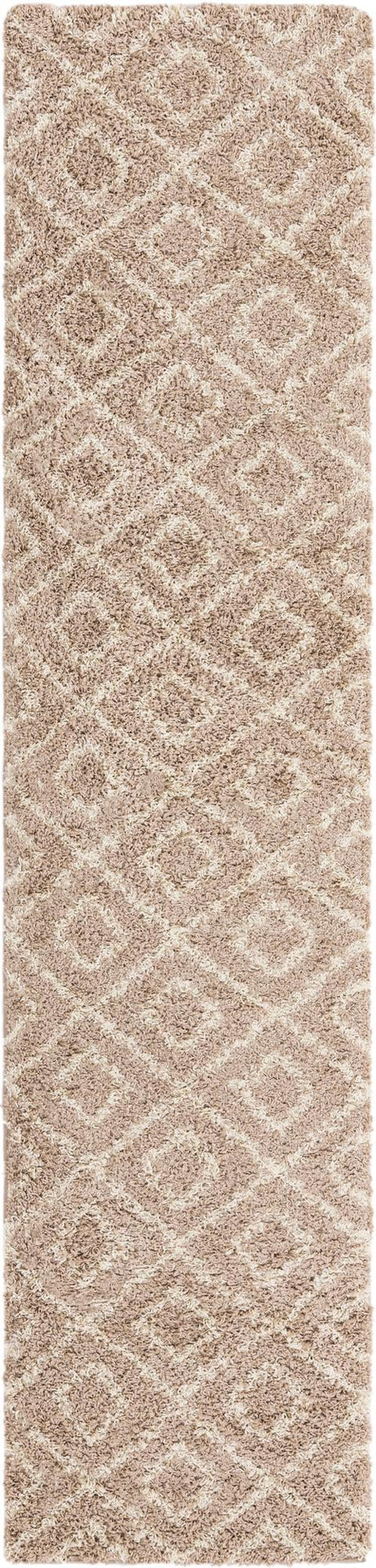 Light Brown 2' 7 x 12' Trellis Shag Runner Area Rug Thick Soft Touch Fluffy & Plush Shaggy Pile Geometric Modern Unique Carpet for Home Interior Design for Sale at Rug Engine