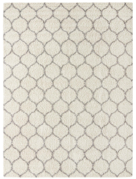 Ivory 10' 8 x 14' Trellis Shag Rectangle Area Rug Thick Soft Touch Fluffy & Plush Shaggy Pile Geometric Modern Unique Carpet for Home Interior Design for Sale at Rug Engine