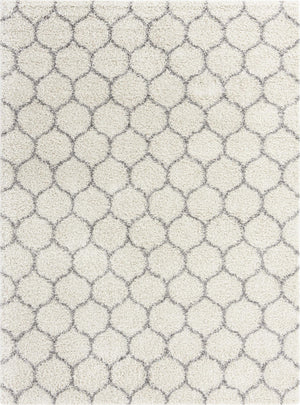 Ivory 9' x 12' Trellis Shag Rectangle Area Rug Thick Soft Touch Fluffy & Plush Shaggy Pile
