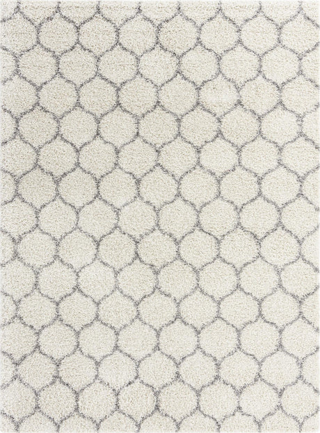 Ivory 9' x 12' Trellis Shag Rectangle Area Rug Thick Soft Touch Fluffy & Plush Shaggy Pile Geometric Modern Unique Carpet for Home Interior Design for Sale at Rug Engine